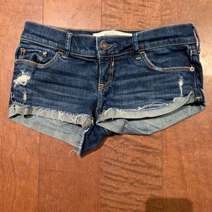 Abercrombie and Fitch dark wash jean shorts.